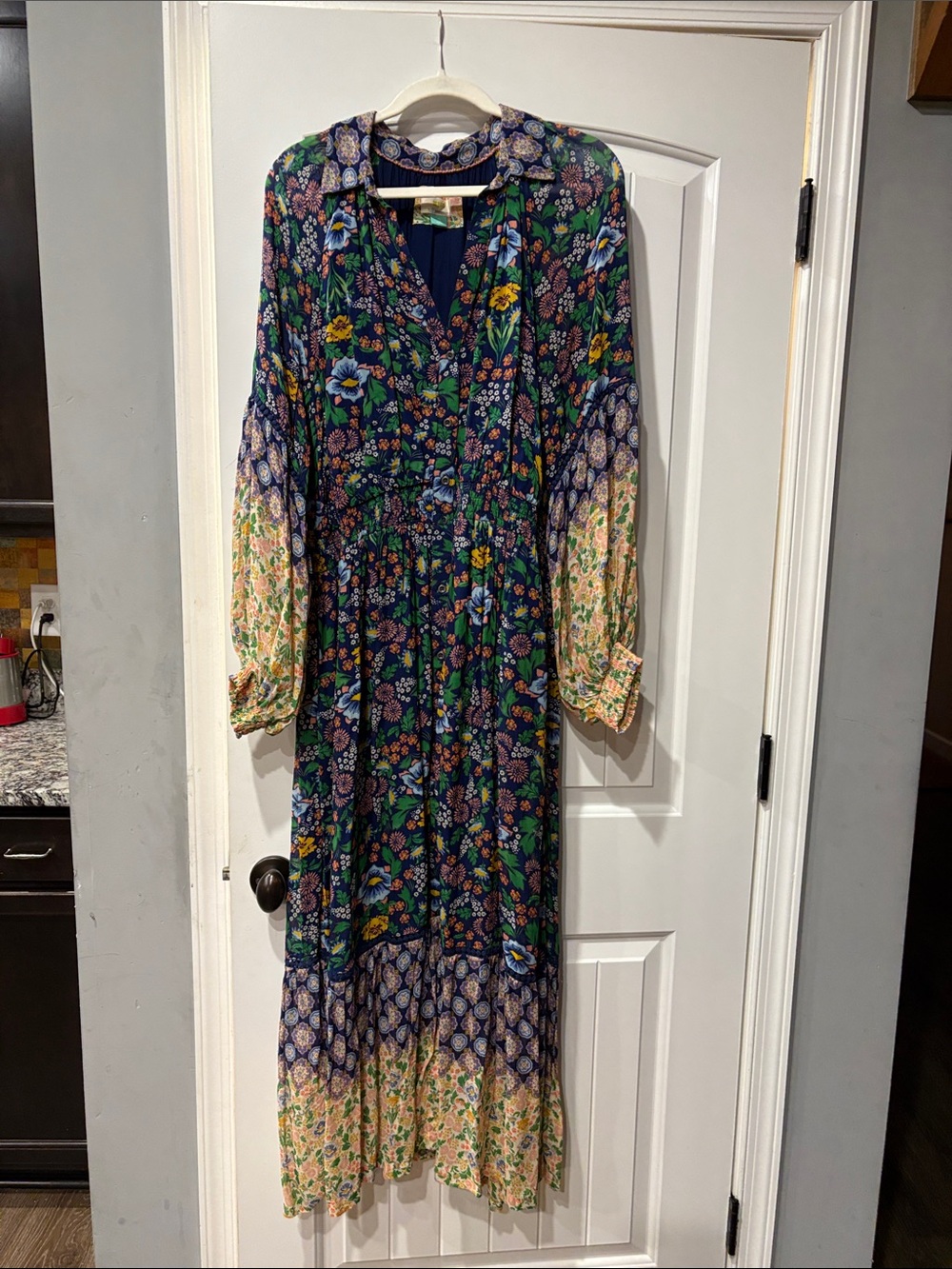 Maeve by Anthropologie Navy Floral Tiered Maxi Dress